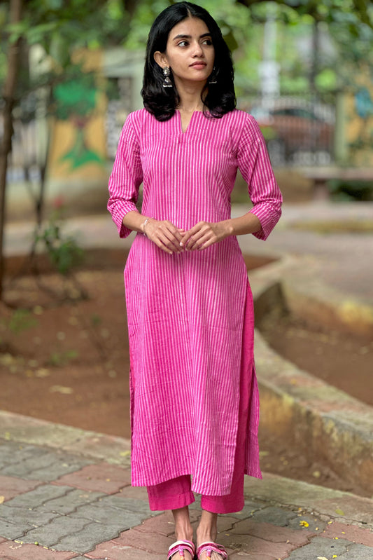 Pink striped kurta