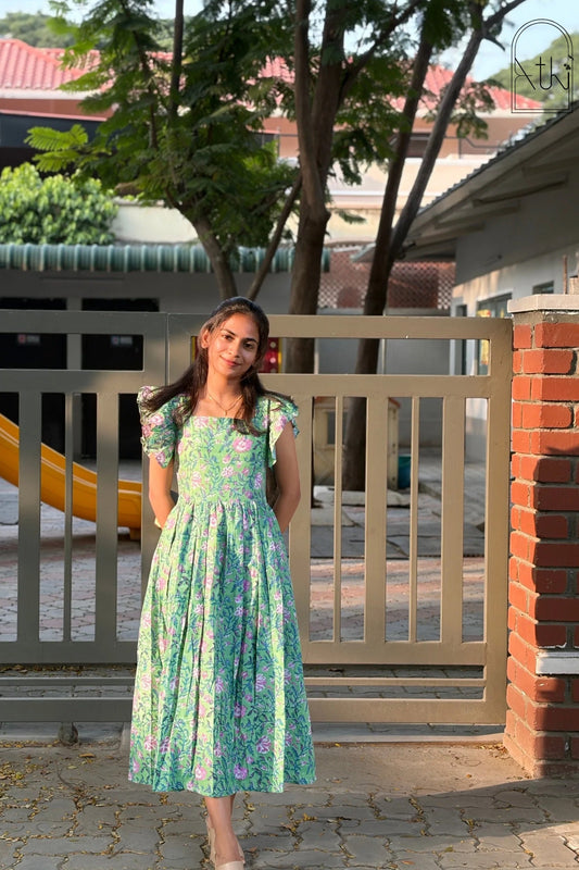 Floral green and lavendar dress