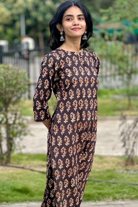 Black block printed kurta