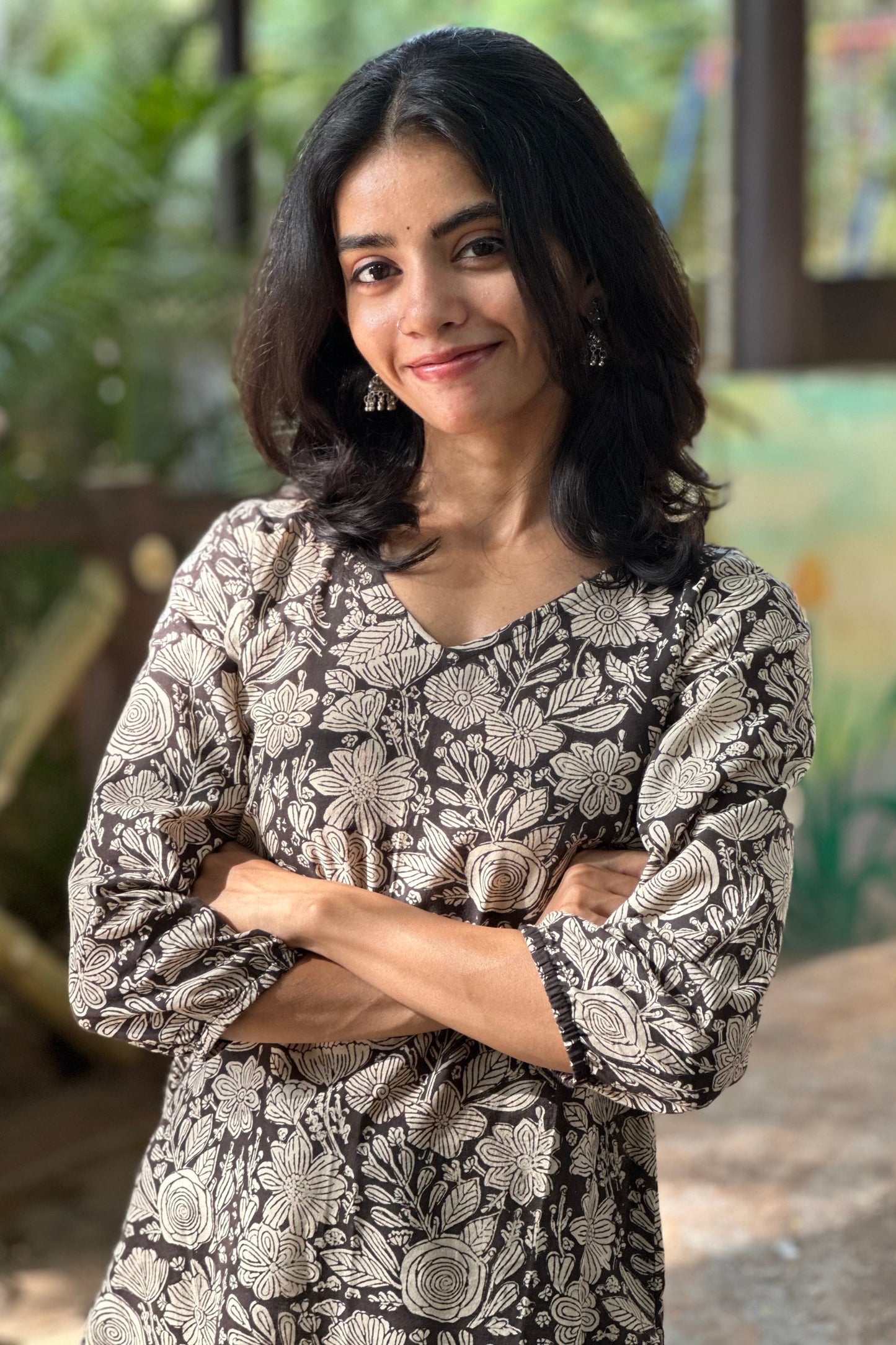 Black floral kurta
