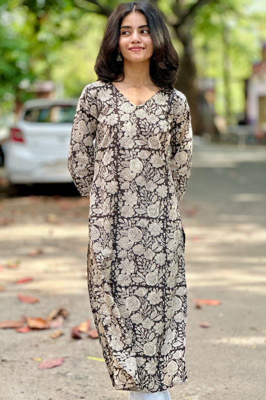 Black floral kurta
