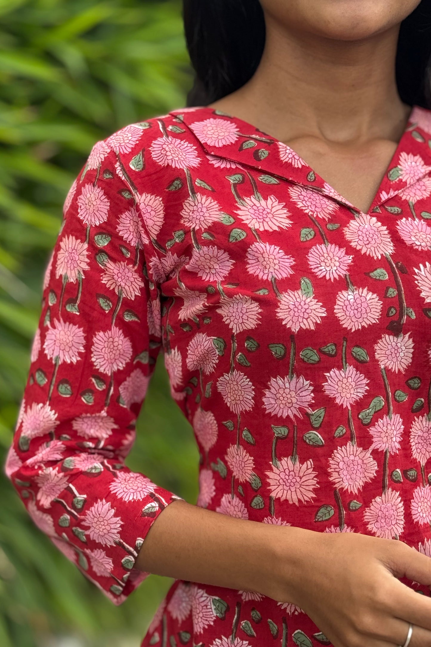 Red floral printed kurta
