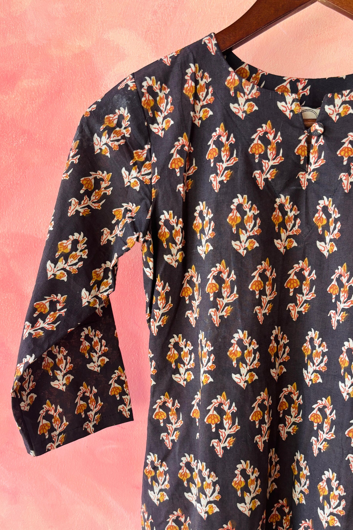 Black block printed kurta