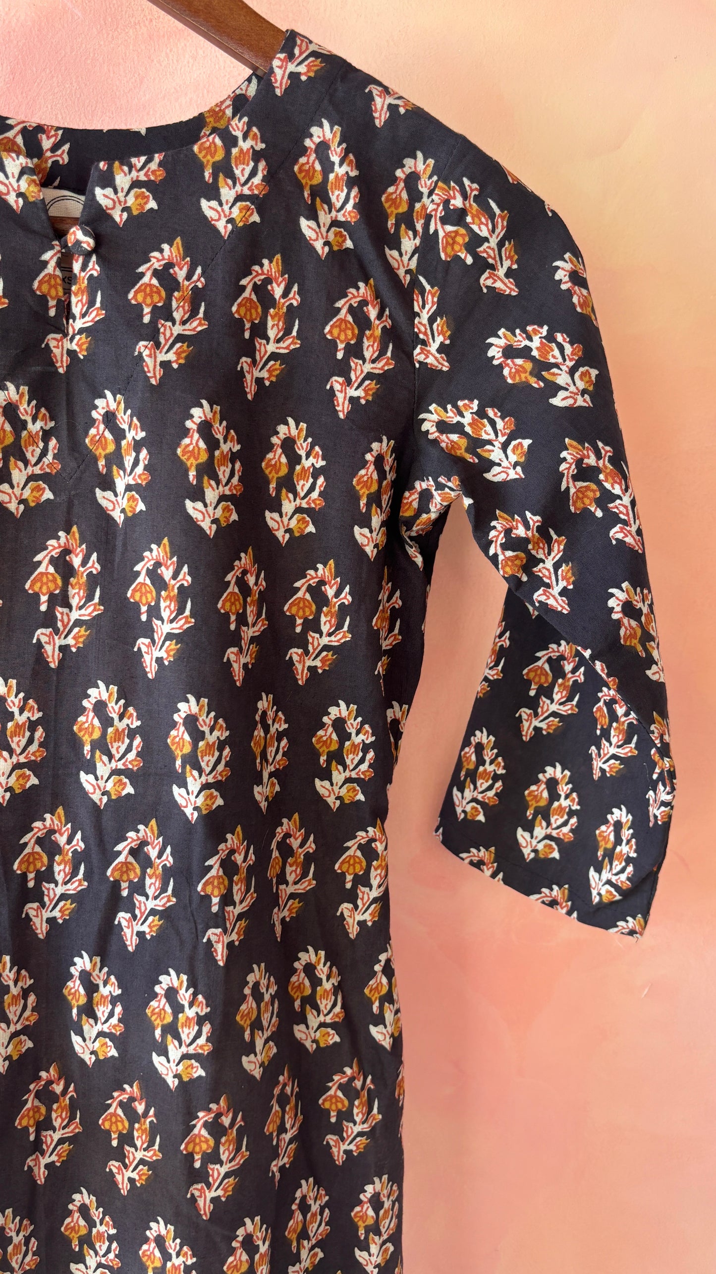Black block printed kurta