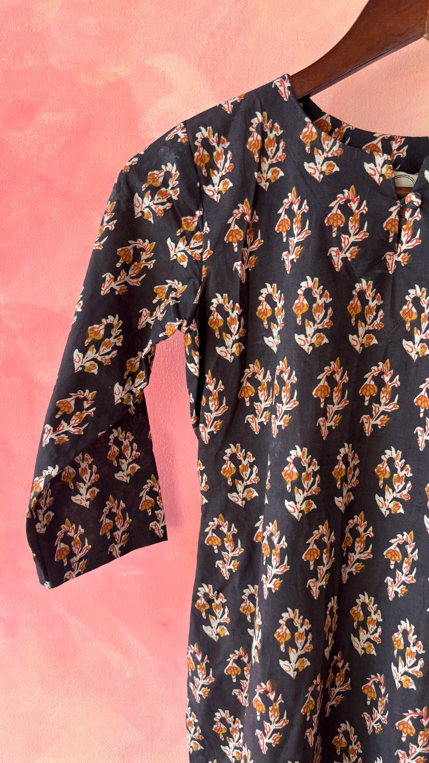 Black block printed kurta