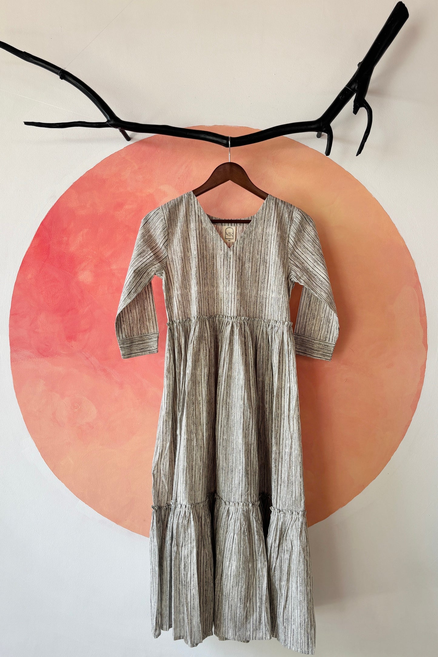 Beige striped cotton dress