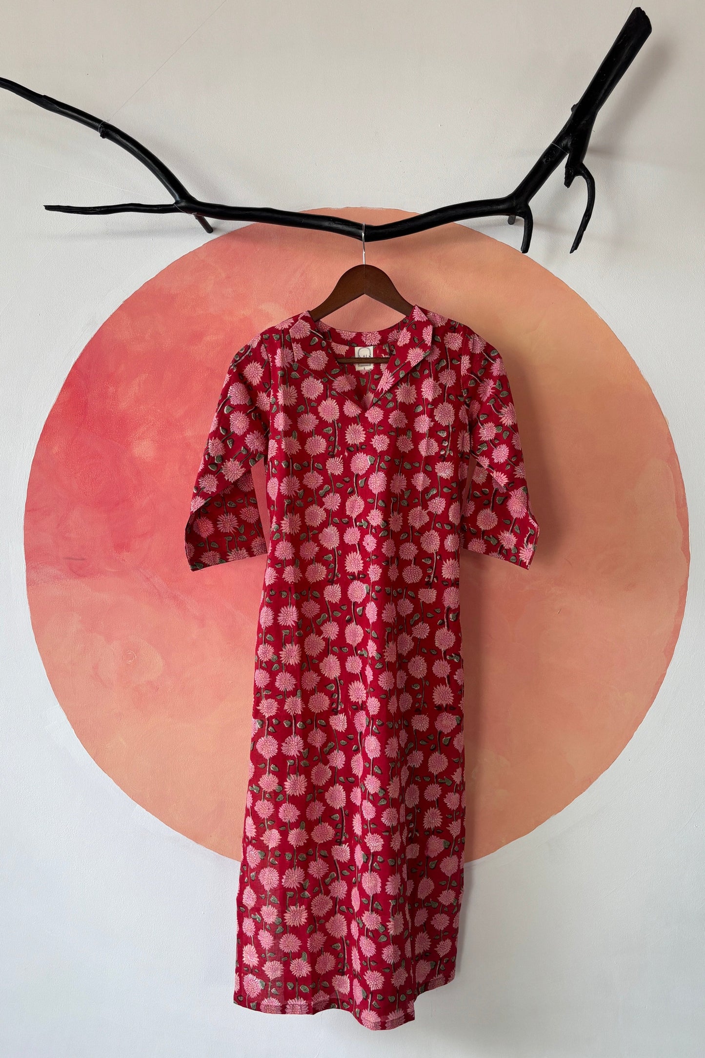 Red floral printed kurta