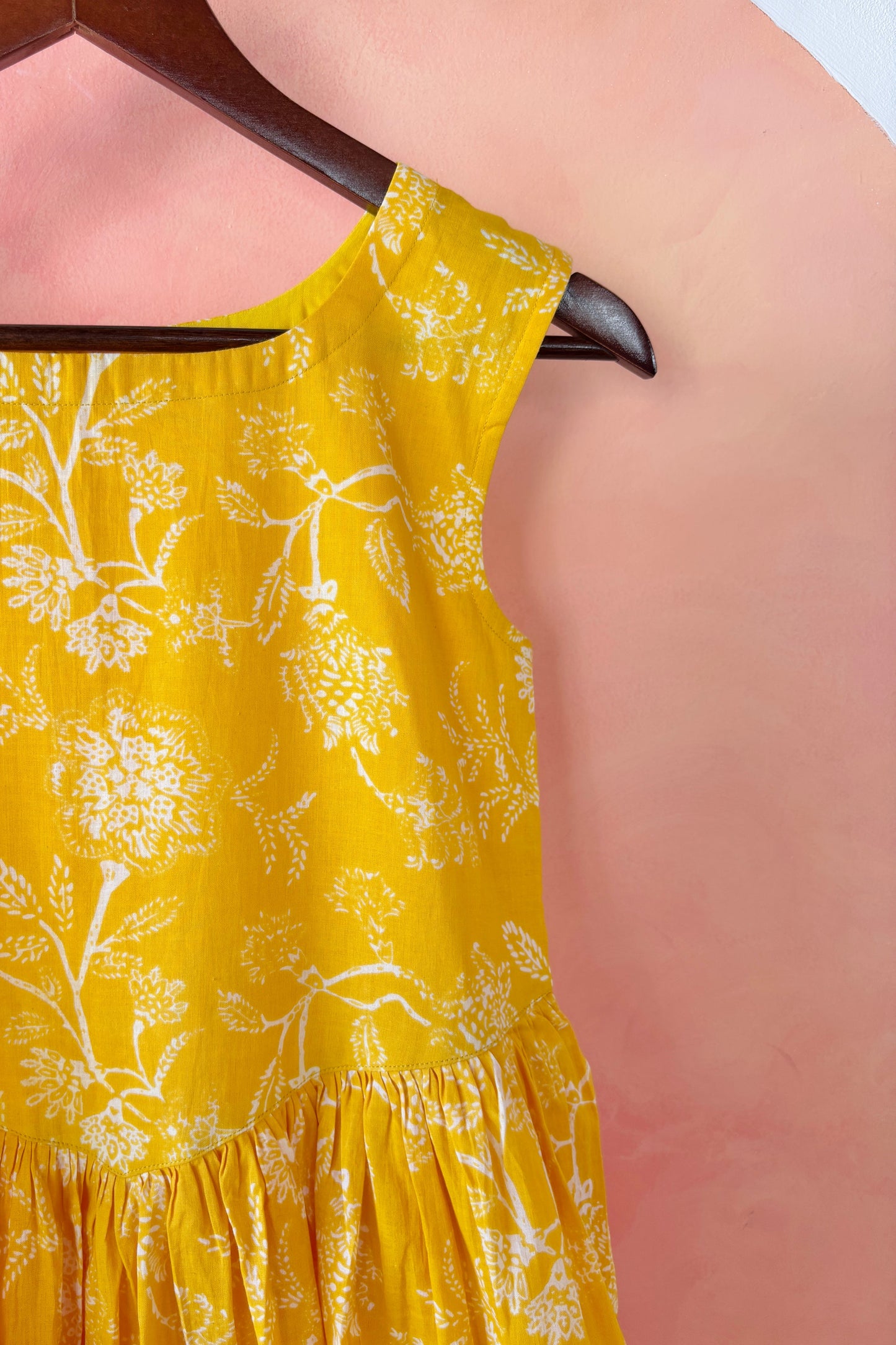 Yellow floral printed sleeveless dress