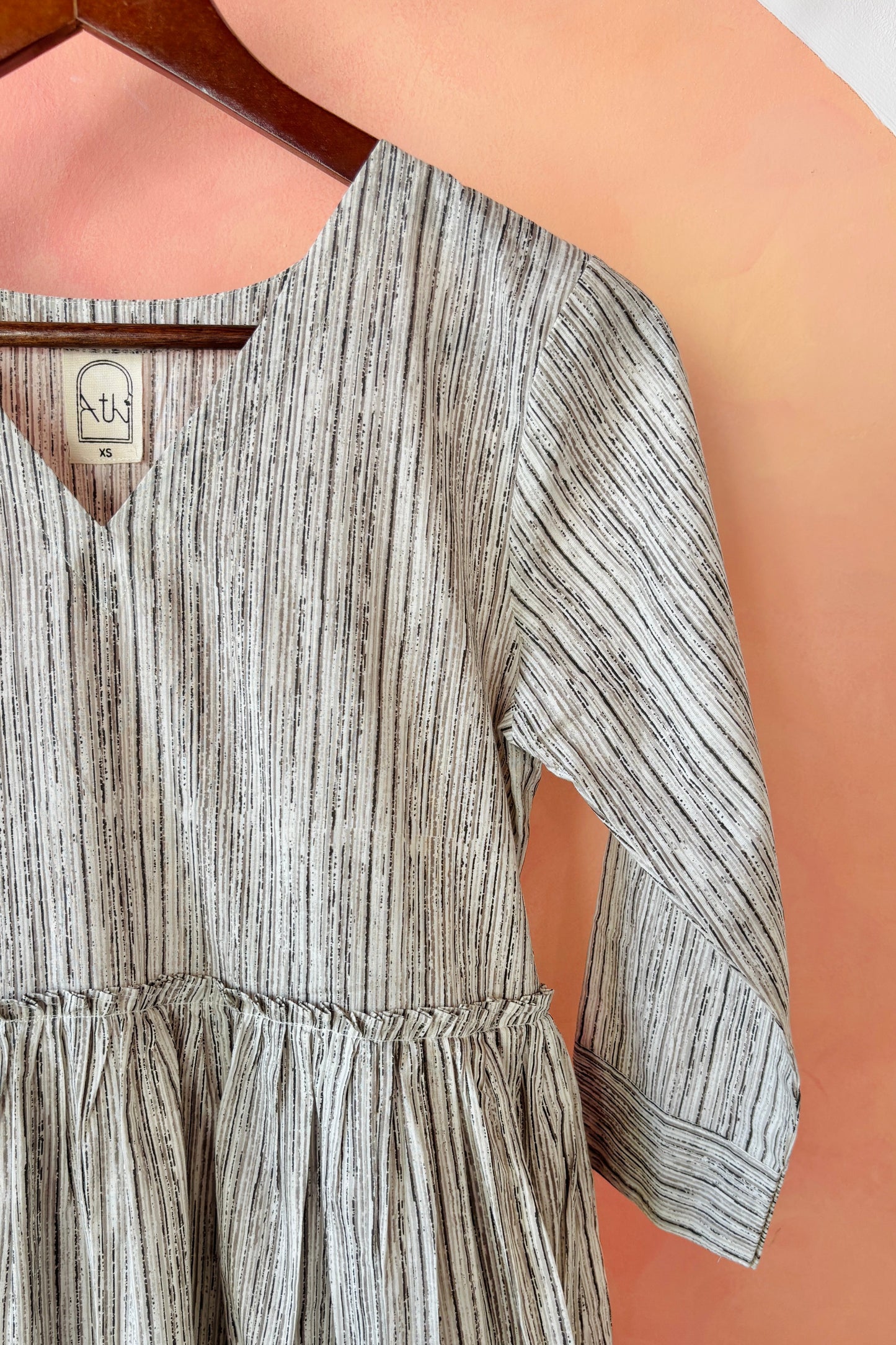 Beige striped cotton dress