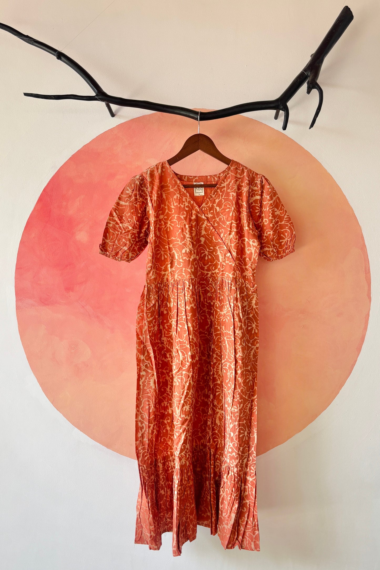 Orange bagru printed maxi dress