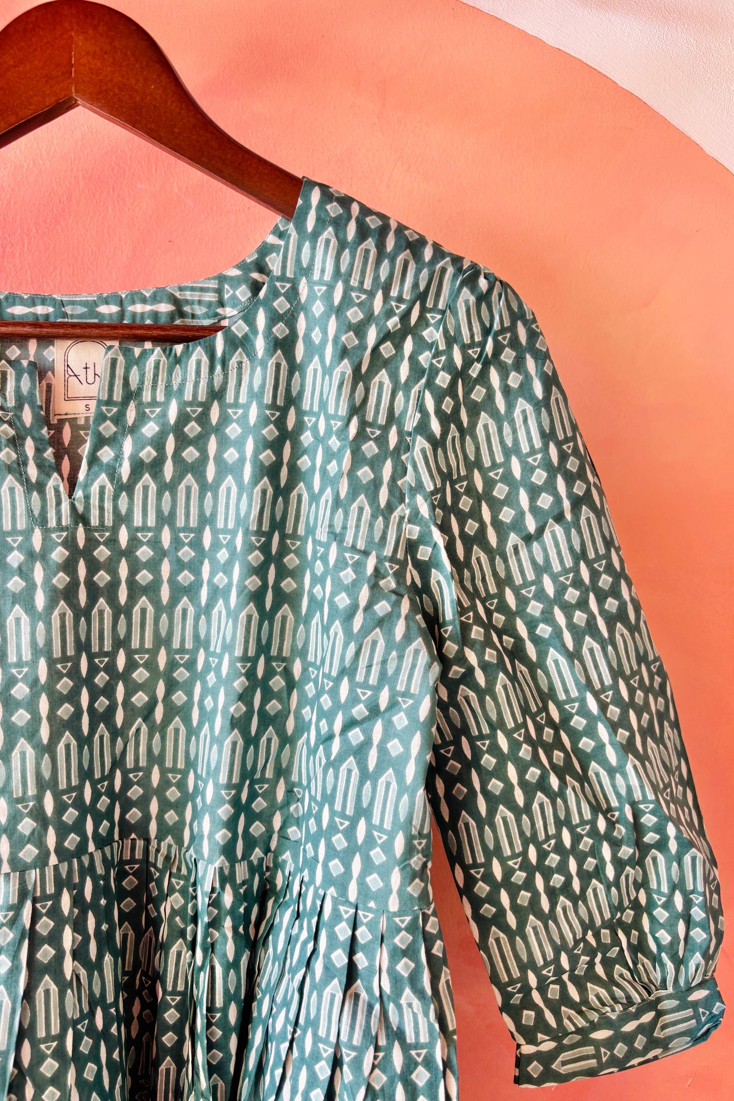Geometric printed green maxi dress