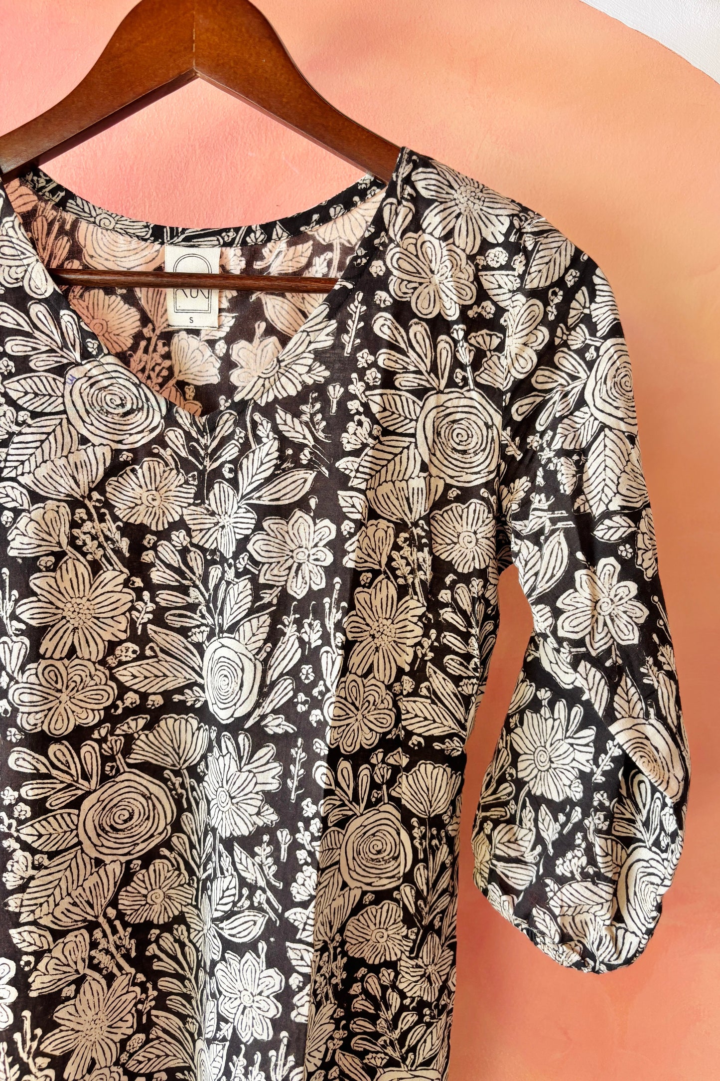 Black floral kurta