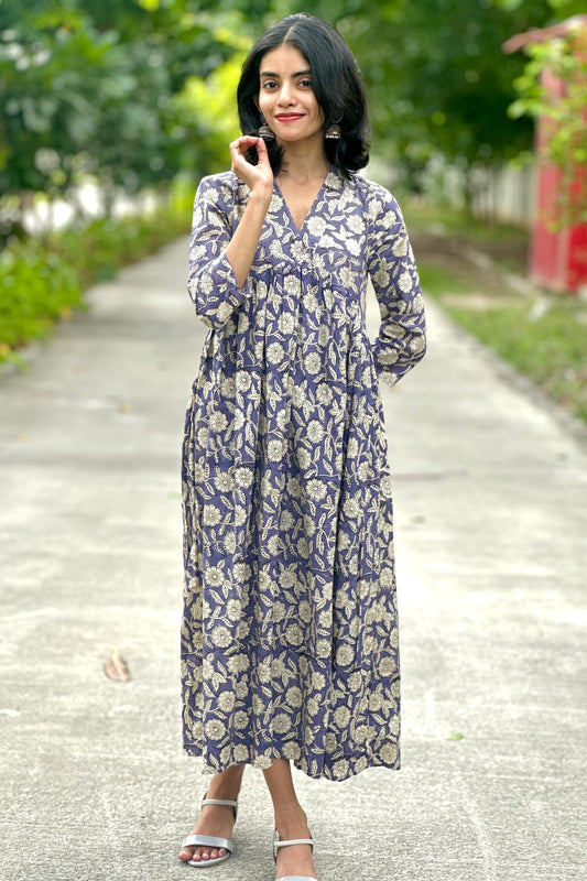 Indigo floral printed dress
