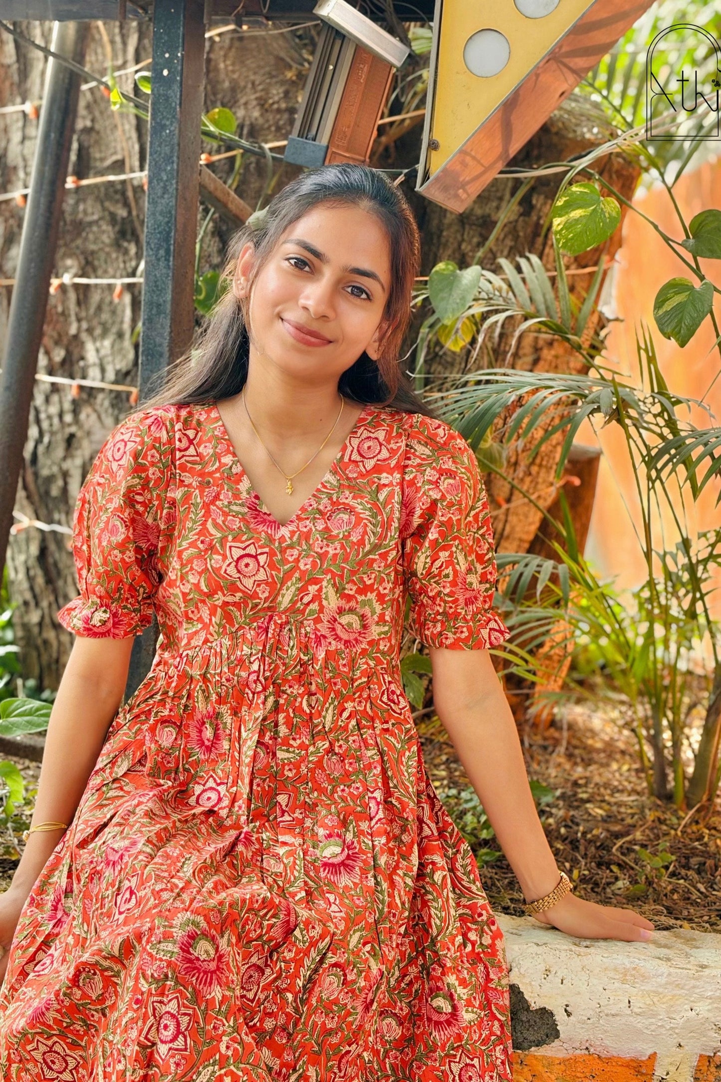 Orange floral dress