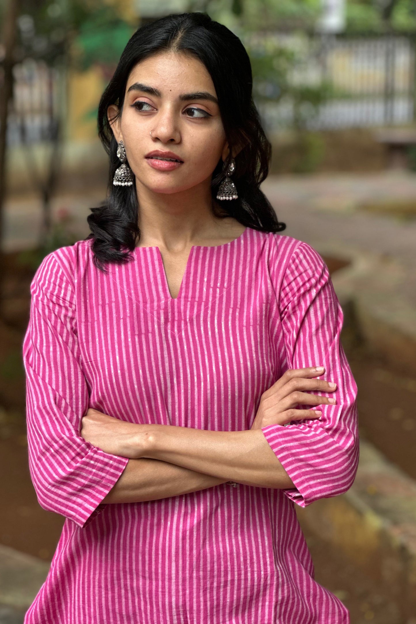 Pink striped kurta