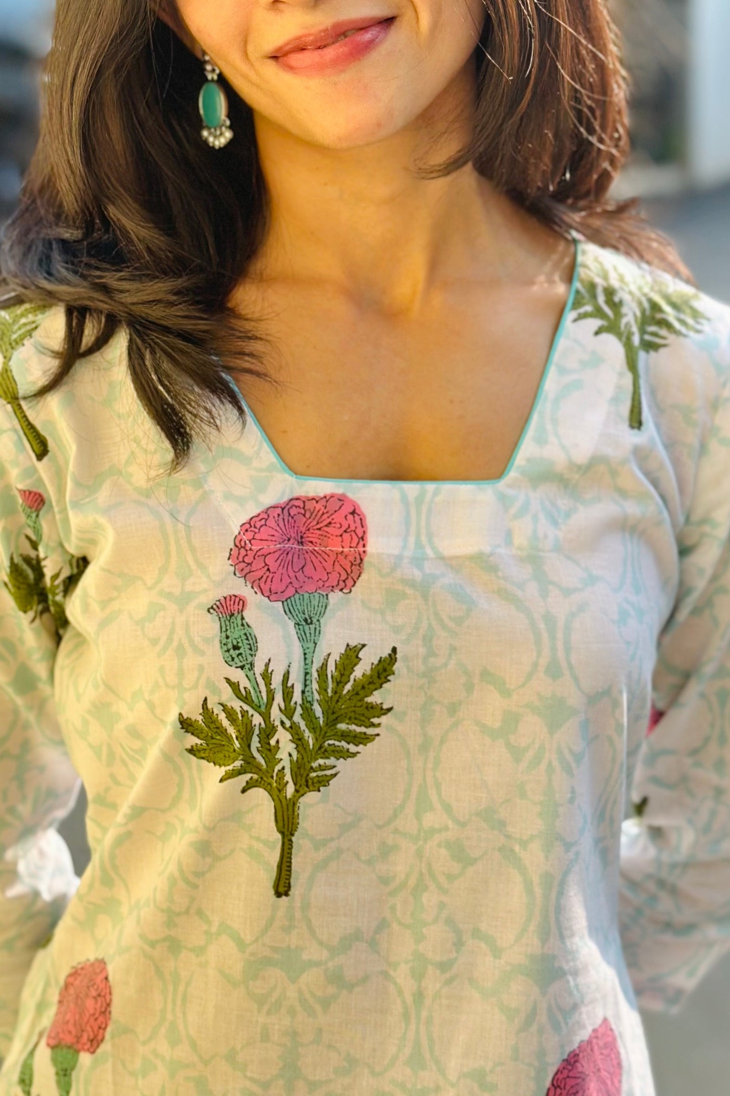 White floral printed kurta