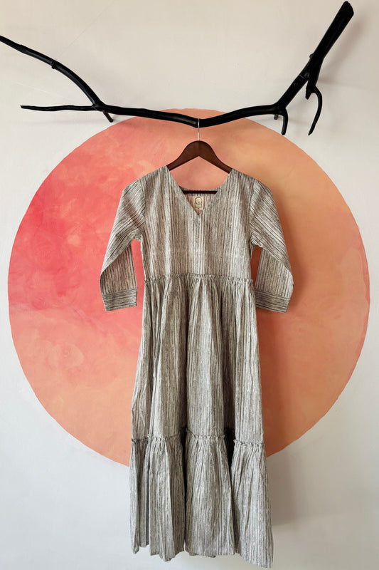Beige striped cotton dress