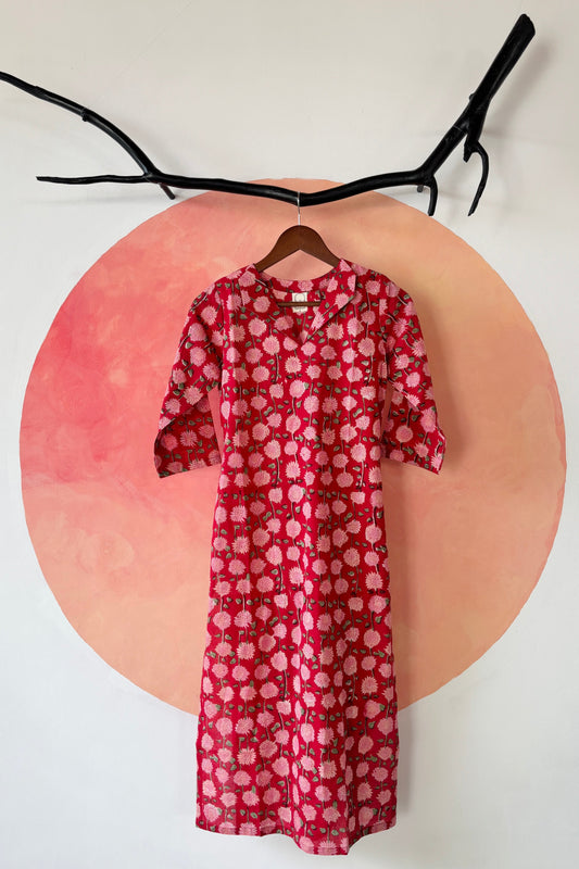 Red floral printed kurta