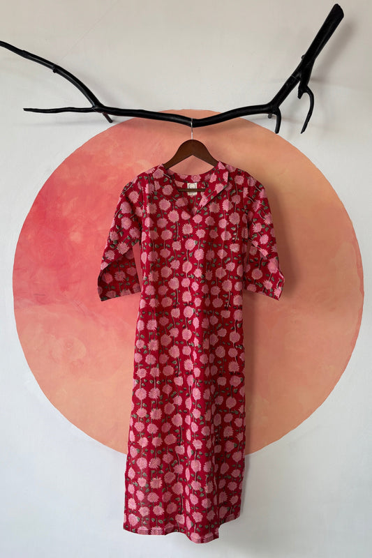Red floral printed kurta