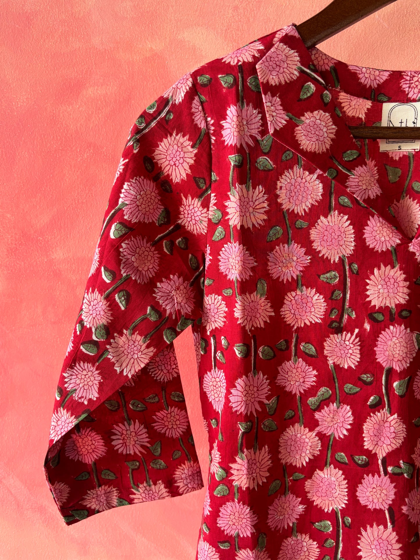 Red floral printed kurta