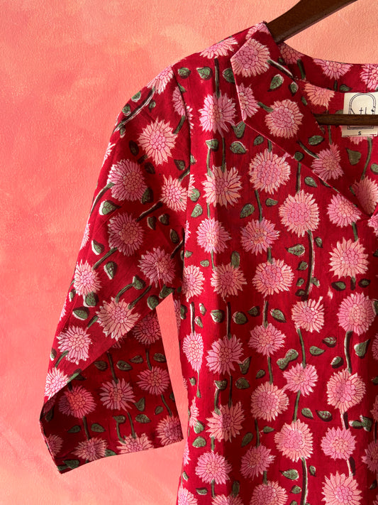 Red floral printed kurta
