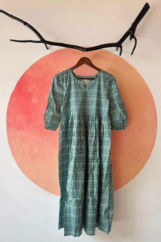 Geometric printed green maxi dress