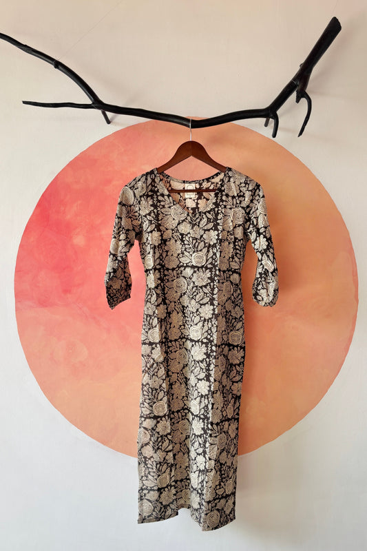 Black floral kurta