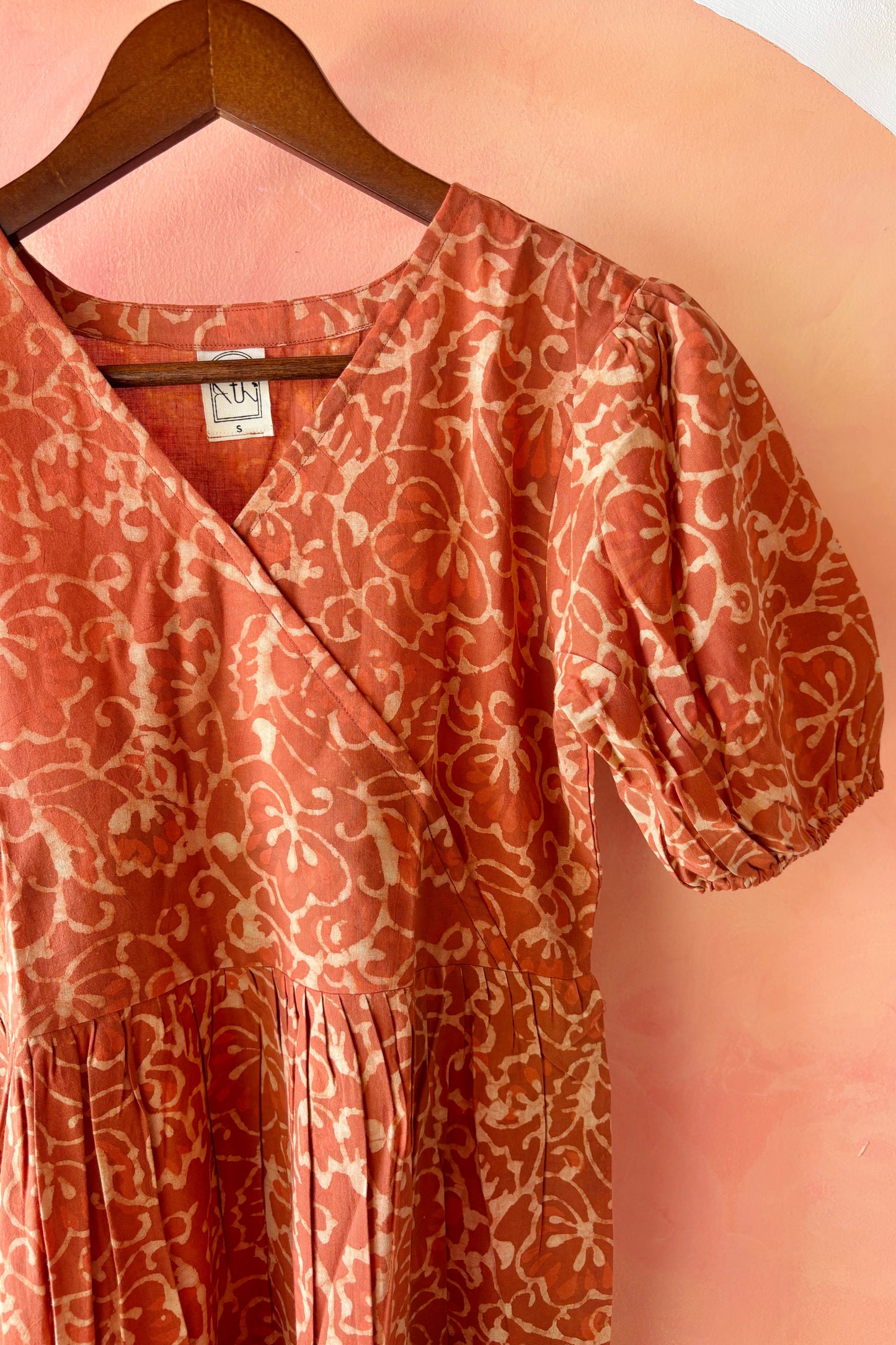 Orange bagru printed maxi dress